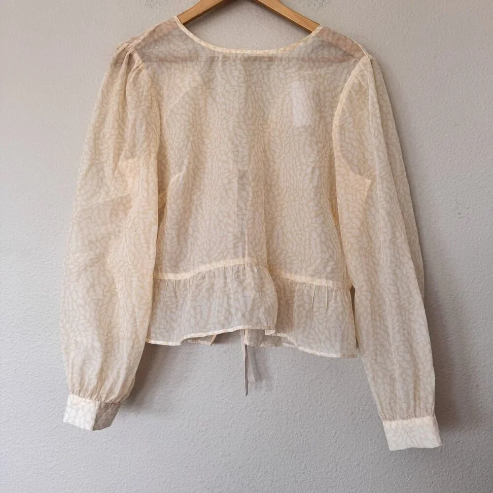 LOFT Sheer Cream Long-Sleeve Peplum Blouse